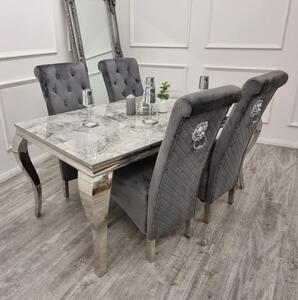 Laval Stomach Grey Dining Table With 6 Elmira Dark Grey Chairs