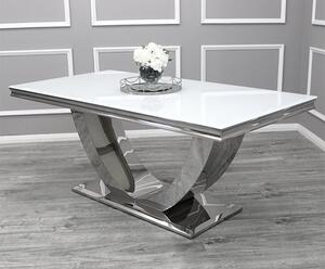 Avon Small White Glass Dining Table With Polished Base