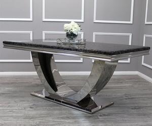 Avon Medium Black Marble Dining Table With Polished Base