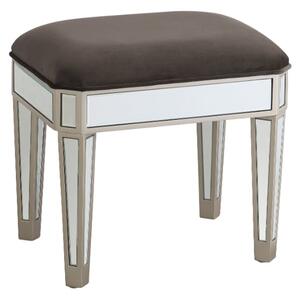 Rose Mirrored Dressing Stool With Fabric Seat In Silver