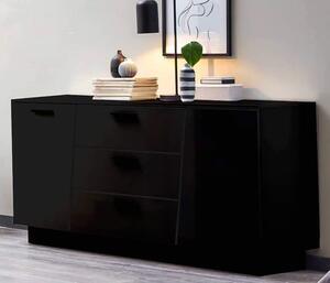 Elko High Gloss Sideboard With 2 Doors 3 Drawers In Black