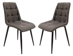 Tessa Grey PU Leather Dining Chairs With Metal Legs In Pair