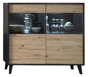 Aliso Wooden Display Cabinet Wide In Artisan Oak With LED