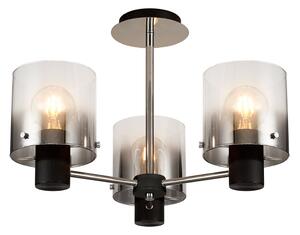 Nordic 3 Light Semi Flush Ceiling Light in Black Finish With Smoked Glass