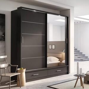 Allen Wardrobe With 2 Sliding Doors And Drawers In Matt Black