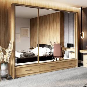 Aliso Wardrobe With 3 Sliding Doors In Shetland Oak With LED