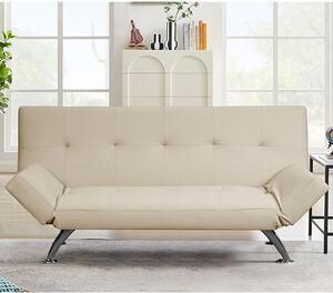 Venice Faux Leather Sofa Bed In Cream With Chrome Metal Legs