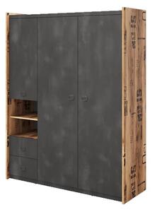 Flint Wooden Wardrobe In Raw Steel Concrete Effect