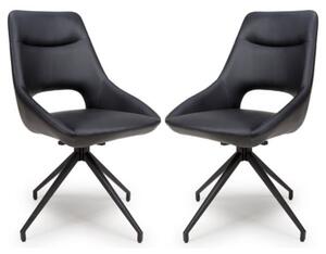 Aara Black Faux Leather Dining Chairs Swivel In Pair