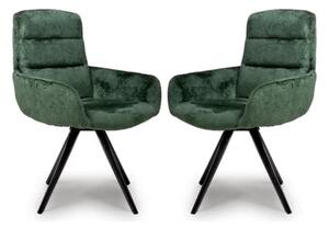 Oakley Green Chenille Fabric Dining Chairs Swivel In Pair