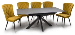 Lacole Extending Grey Dining Table With 8 Merill Mustard Chairs