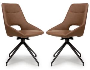 Aara Tan Faux Leather Dining Chairs Swivel In Pair