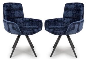 Oakley Navy Chenille Fabric Dining Chairs Swivel In Pair