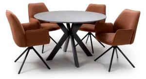 Gabri Brown Dining Table Round With 4 Utica Rust Boucle Chairs