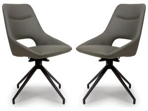 Aara Truffle Faux Leather Dining Chairs Swivel In Pair