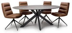 Gabri Brown Dining Table Oval With 6 Nobo Tan Chairs