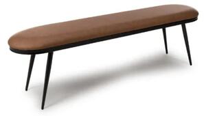 Aara Faux Leather Dining Bench In Tan With Black Metal Legs