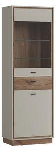 Royse Wooden Display Cabinet With 2 Doors 1 Drawer In Grey Oak