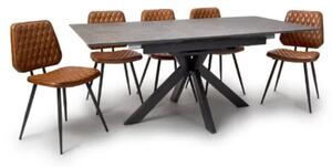 Gabri Extending Brown Dining Table With 8 Allen Tan Chairs