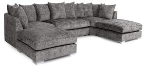 Raine U Shaped Fabric Sofa With Chrome Metal Legs In Grey