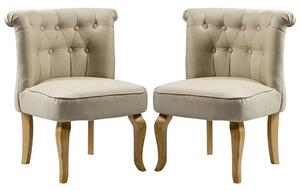 Pacari Beige Fabric Dining Chairs With Wooden Legs In Pair