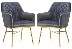 Mace Grey Velvet Dining Armchair With Gold Metal Legs In Pair