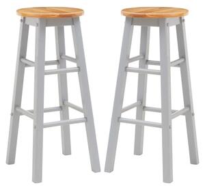 Cadell Grey Tropical Hevea Wood Bar Stools In Pair