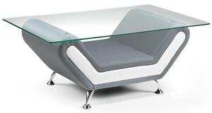 Nonoil Glass Coffee Table With White Grey Faux Leather Base