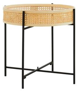 Daire Wooden Side Table With Black Cross Metal Legs