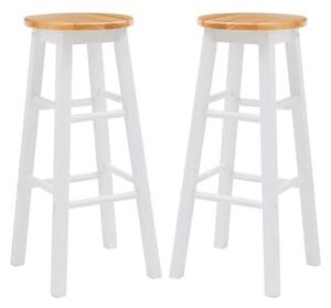 Cadell White Tropical Hevea Wood Bar Stools In Pair