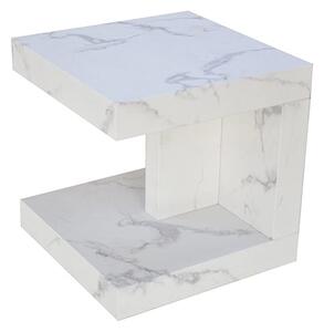 Mia Wooden End Table In White Marble Effect