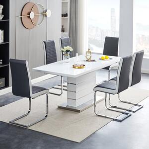 Parini Large Extending White Dining Table 6 Symphony Black Chairs