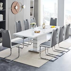 Parini Large Extending White Dining Table 8 Petra Grey White Chairs