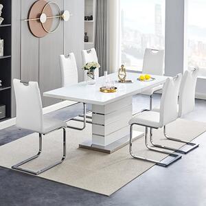 Parini Large Extending White Dining Table 6 Petra White Chairs