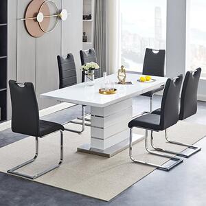 Parini Large Extending White Dining Table 6 Petra Black Chairs