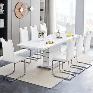 Parini Large Extending White Dining Table 8 Petra White Chairs