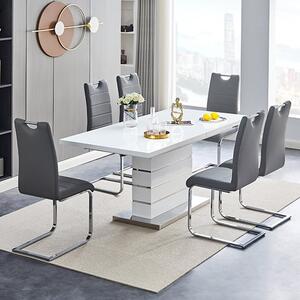 Parini Large Extending White Dining Table 6 Petra Grey Chairs