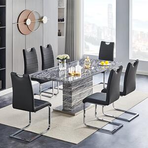 Parini Large Extending Melange Dining Table 6 Petra Black Chairs