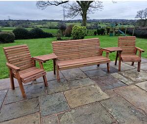 Vail Angled Tray Timber 2 Chairs And 3 Seater Bench In Brown