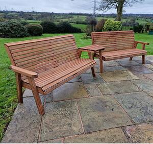 Vail Angled Tray Timber 6 Seater Bench Set In Brown