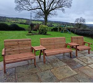 Vail Straight Tray Timber 7 Seater Bench Set In Brown