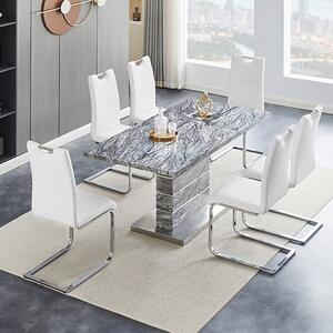 Parini Small Extending Melange Dining Table 6 Petra White Chairs