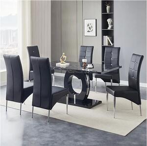 Halo Milano Effect Gloss Dining Table 6 Vesta Black Chairs