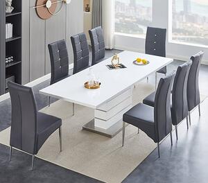 Parini Large Extending White Dining Table 8 Vesta Grey Chairs