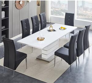 Parini Large Extending White Dining Table 8 Vesta Black Chairs