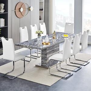 Parini Large Extending Melange Dining Table 8 Petra White Chairs