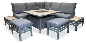 Mili Aluminium Modular Dining Set With Gas Firepit Table In Grey