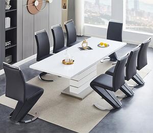 Parini Large Extending White Dining Table 8 Summer Black Chairs