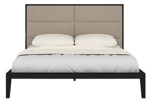 Ogen Double Bed In Wenge With Beige Fabric Headboard