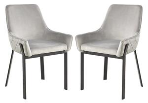 Riva Grey Velvet Dining Chairs With Matt Black Legs In Pair